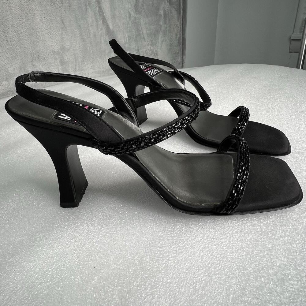 Mootsies Tootsies Square Toe Black Beaded Heels Sandals Women's Size 7 Y2K